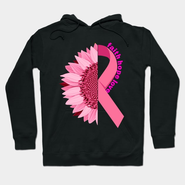 Breast Cancer Awareness Pink Sunflower Ribbon Hoodie by liolakimber